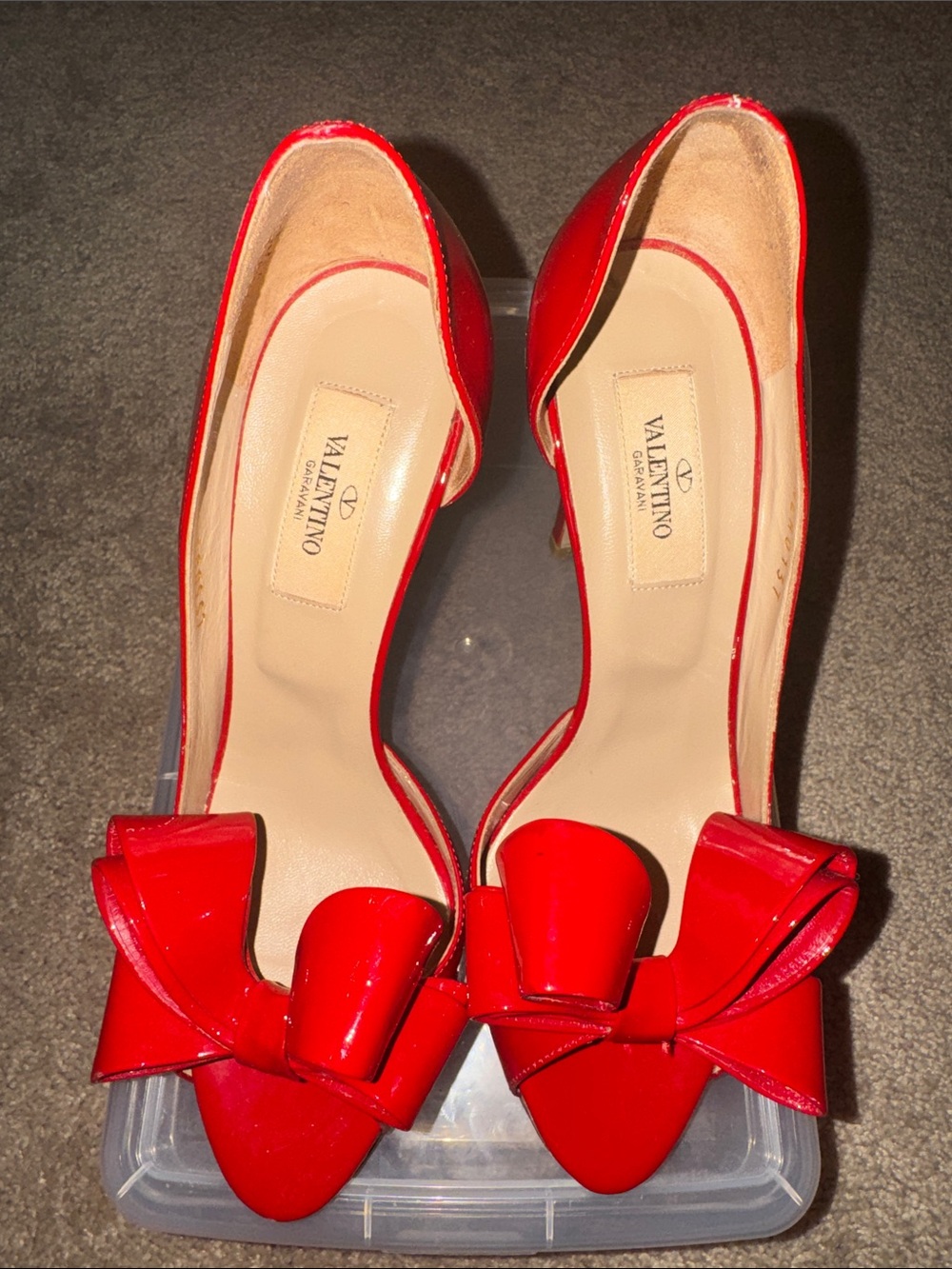 Valentino Red Patent Bow Peep-Toe Heels - Picture 2 of 12